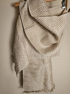 Jim Thompson Silk/Linen Chevron Knit Scarf in Cream & Tan